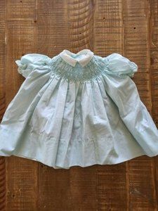Vintage Polly Flinders Hand Smocked Infant 12 Months Blue Dress Girls